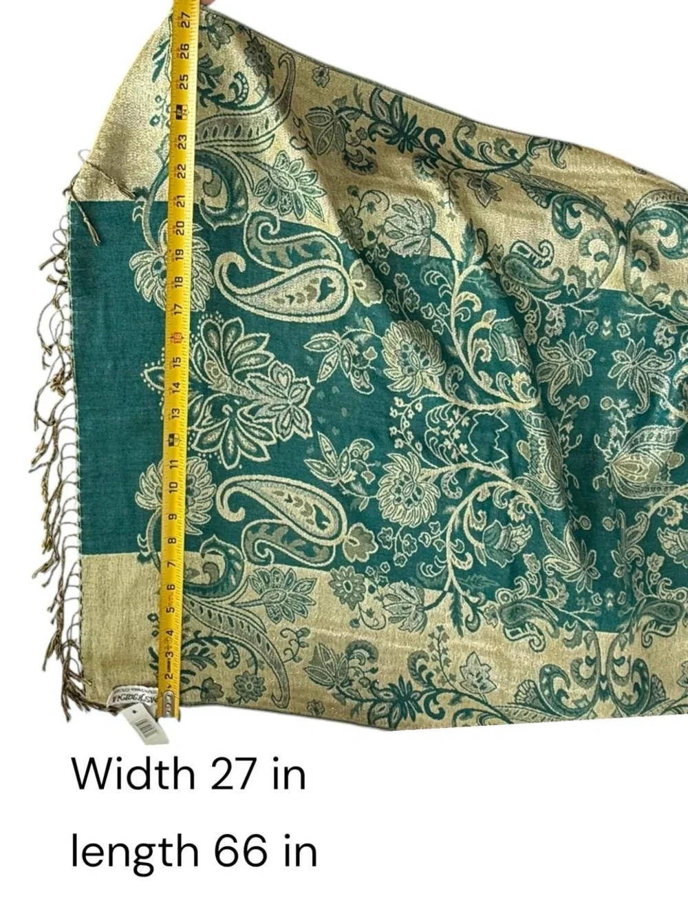 Beauty Pashmina Silk Paisley Floral Print Fringe Scarf Wrap Teal Gold One Size
